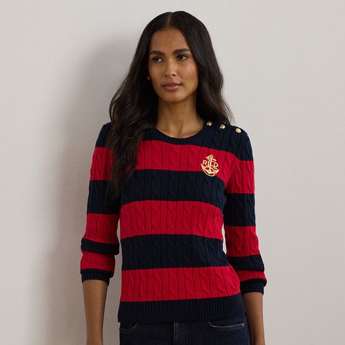 Striped Button-Trim Cable-Knit Jumper - Lauren - Modalova