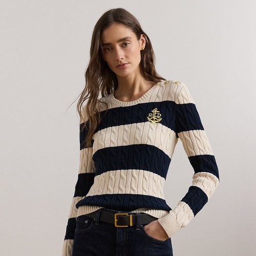 Striped Button-Trim Cable-Knit Jumper - Lauren - Modalova