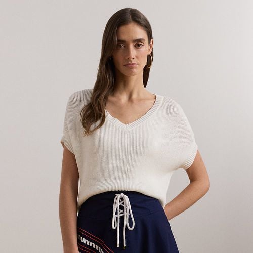 Rib-Knit Short-Sleeve V-Neck Jumper - Lauren - Modalova