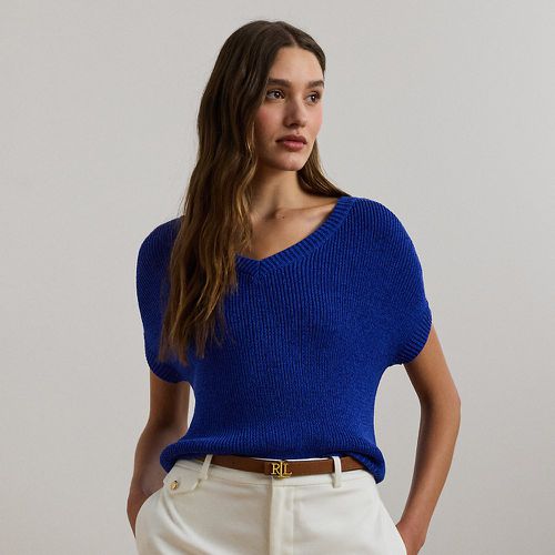 Rib-Knit Short-Sleeve V-Neck Jumper - Lauren - Modalova