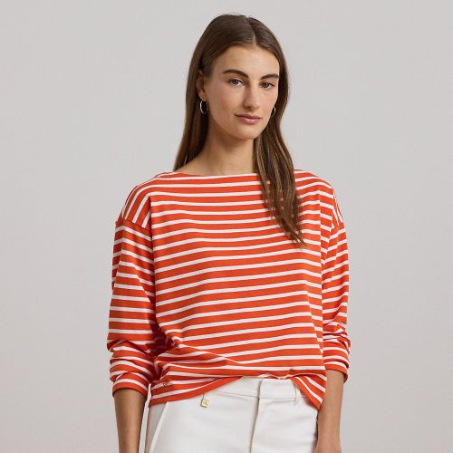 Striped Cotton Jersey Boatneck Top - Lauren - Modalova