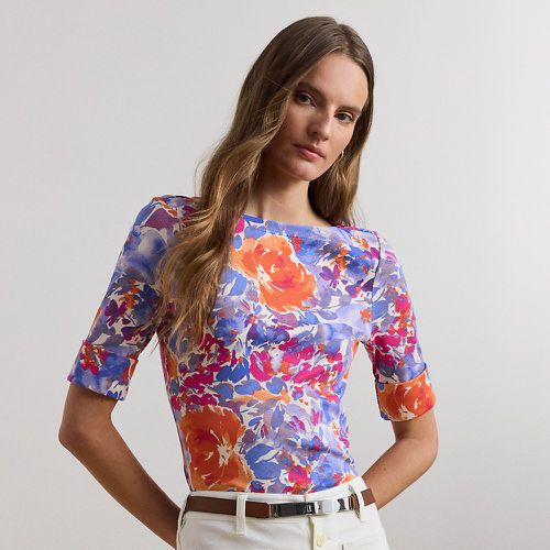 Floral Stretch Cotton Boatneck T-shirt - Lauren - Modalova