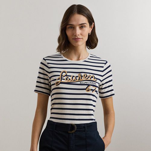 Logo Striped Cotton-Blend Jersey Tee - Lauren - Modalova