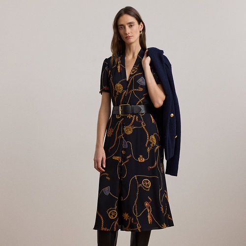 Print Belted Georgette Puff-Sleeve Dress - Lauren - Modalova