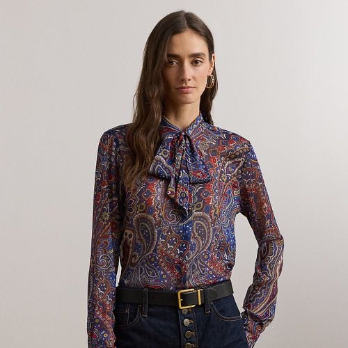 Classic Fit Print Chiffon Tie-Neck Shirt - Lauren - Modalova