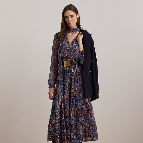 Paisley Chiffon Tiered Tie-Neck Dress - Lauren - Modalova