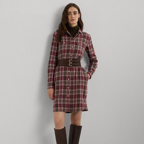 Checked Plaid Belted Cotton Shirtdress - Lauren - Modalova