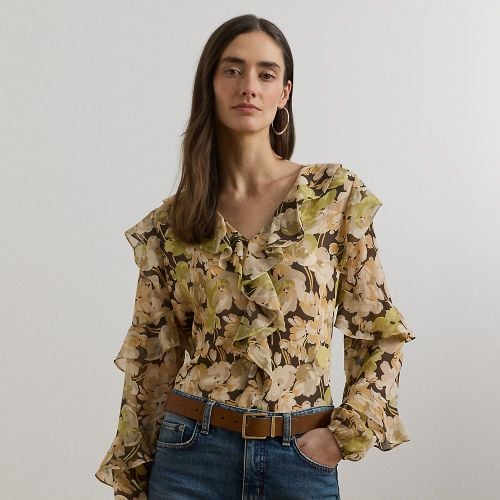 Floral Ruffle-Trim Georgette Blouse - Lauren - Modalova