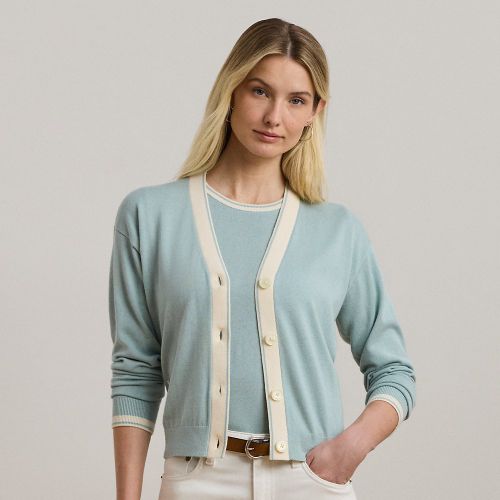 Two-Tone Cotton-Blend Cardigan - Lauren - Modalova