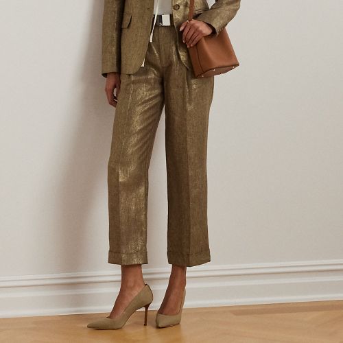 Pleated Metallic Linen Cropped Trouser - Lauren - Modalova