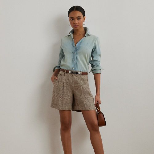 Glen Check Pleated Linen Twill Short - Lauren - Modalova