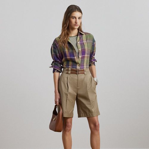 Buckle-Trim Pleated Cotton Twill Short - Lauren - Modalova