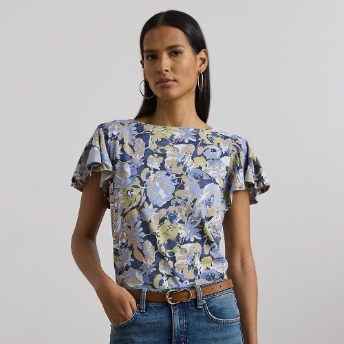 Floral Slub Jersey Flutter-Sleeve Top - Lauren - Modalova