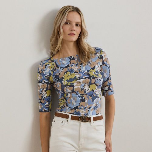 Floral Stretch Cotton Boatneck T-shirt - Lauren - Modalova