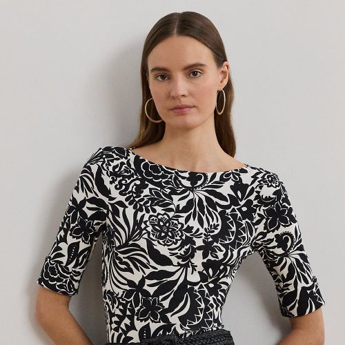 Floral Stretch Cotton Boatneck T-shirt - Lauren - Modalova