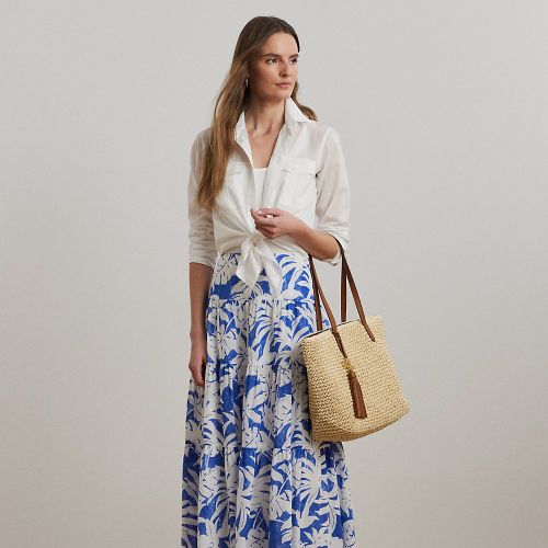 Palm-Frond-Print Voile Tiered Skirt - Lauren - Modalova