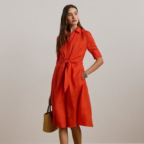 Petite - Tie-Front Linen Shirtdress - Lauren Petite - Modalova