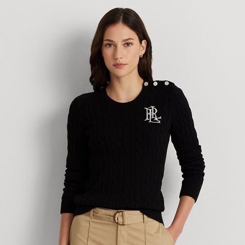 Petite - Button-Trim Cable-Knit Cotton Jumper - Lauren Petite - Modalova