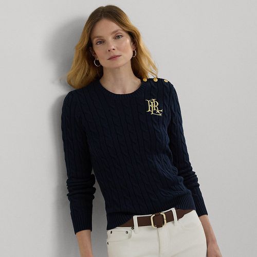 Petite - Button-Trim Cable-Knit Cotton Jumper - Lauren Petite - Modalova