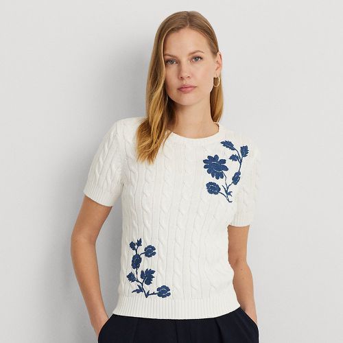 Petite - Floral Cable-Knit Short-Sleeve Jumper - Lauren Petite - Modalova