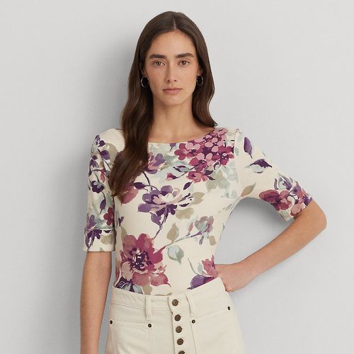 Petite - Floral Stretch Cotton Boatneck T-shirt - Lauren Petite - Modalova