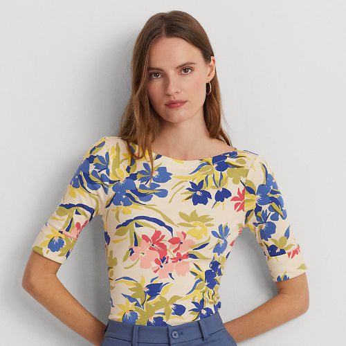 Petite - Floral Stretch Cotton Boatneck T-shirt - Lauren Petite - Modalova