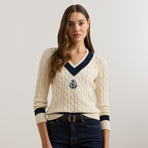 Petite - Cable-Knit Cotton Cricket Jumper - Lauren Petite - Modalova