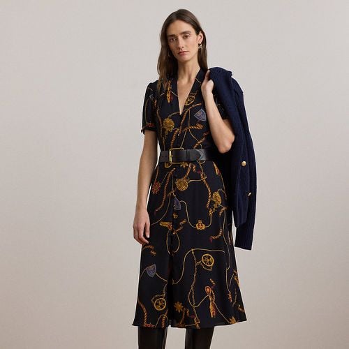 Petite - Print Belted Georgette Puff-Sleeve Dress - Lauren Petite - Modalova