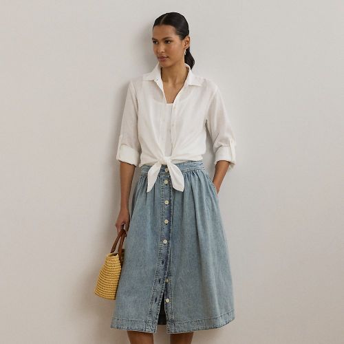 Petite - Button-Front Denim Skirt - Lauren Petite - Modalova