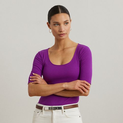 Petite - T-shirt côtelé en coton mélangé - Lauren Petite - Modalova