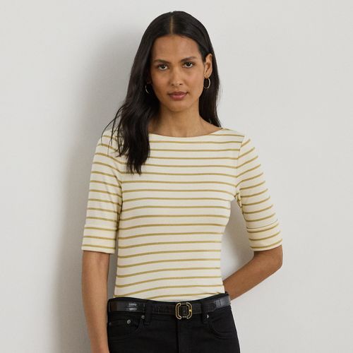 Petite - T-shirt rayé métallisé à encolure bateau - Lauren Petite - Modalova