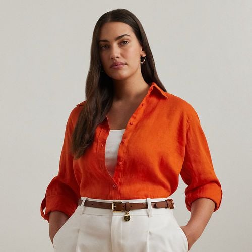 Curve - Relaxed Fit Linen Roll Tab-Sleeve Shirt - Lauren Curve - Modalova