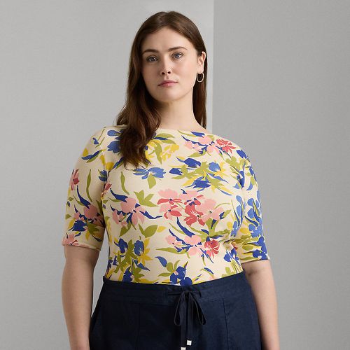 Curve - Floral Stretch Cotton Boatneck T-shirt - Lauren Curve - Modalova