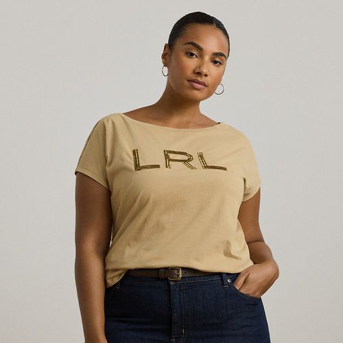 Curve - Beaded-Logo Cotton Jersey T-Shirt - Lauren Curve - Modalova