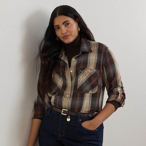 Curve - Relaxed Fit Plaid Roll-Tab-Sleeve Shirt - Lauren Curve - Modalova