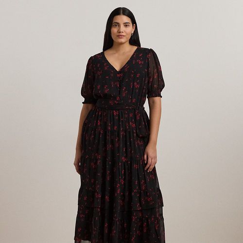 Curve - Floral Belted Crinkle Georgette Dress - Lauren Curve - Modalova