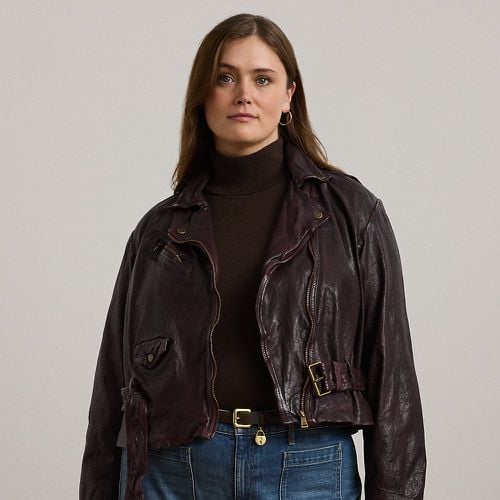 Curve - Belted Burnished Leather Moto Jacket - Lauren Curve - Modalova