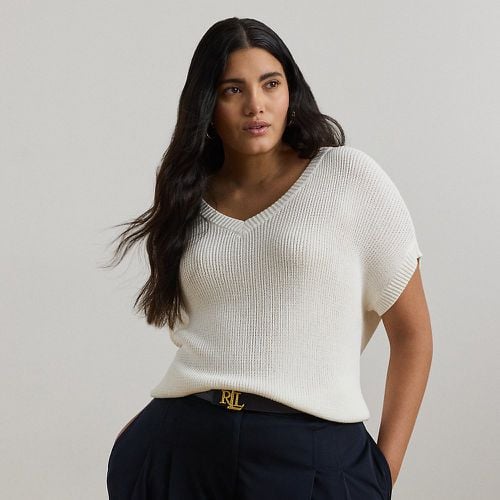 Curve - Rib-Knit Short-Sleeve V-Neck Jumper - Lauren Curve - Modalova