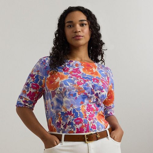 Curve - Floral Stretch Cotton Boatneck T-shirt - Lauren Curve - Modalova