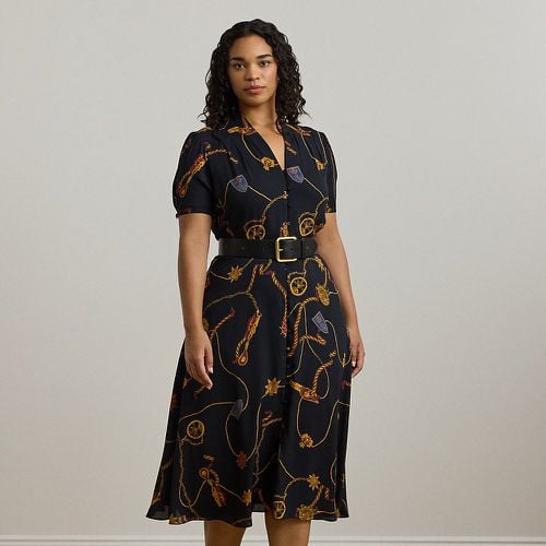 Curve - Print Belted Georgette Puff-Sleeve Dress - Lauren Curve - Modalova