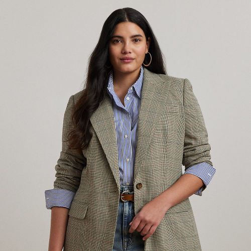 Curve - Glen Plaid Cotton-Blend Twill Blazer - Lauren Curve - Modalova