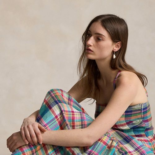 Plaid Linen Midi Dress - Polo Ralph Lauren - Modalova