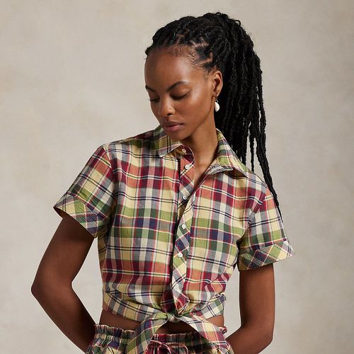 Cropped Plaid Cotton Tie-Front Top - Polo Ralph Lauren - Modalova