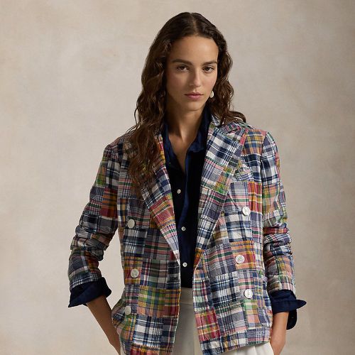 Plaid Cotton Double-Breasted Blazer - Polo Ralph Lauren - Modalova