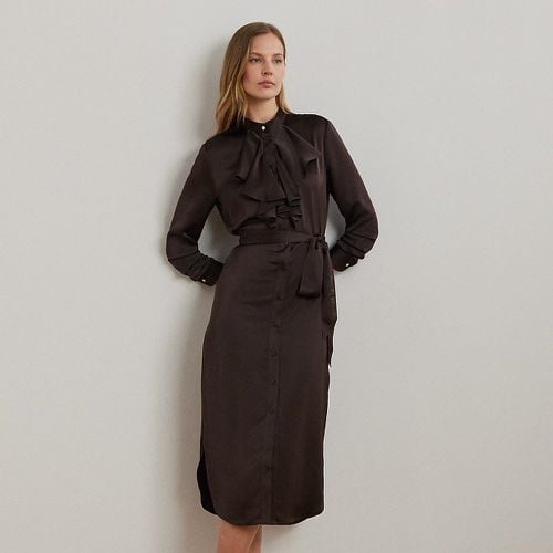 Ruffle-Trim Satin Charmeuse Shirtdress - Lauren - Modalova