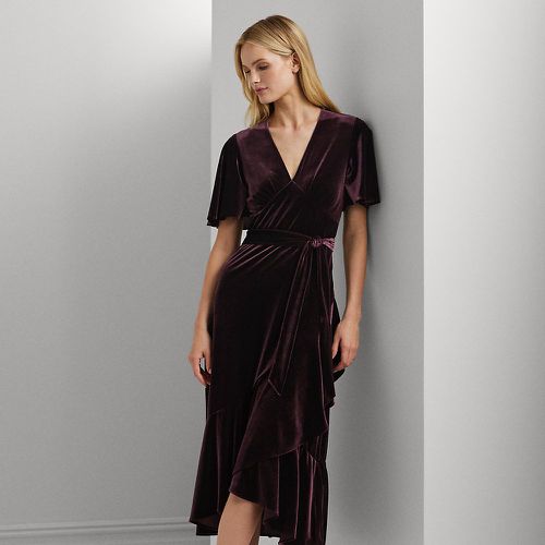 Belted Velvet Flutter-Sleeve Dress - Lauren - Modalova