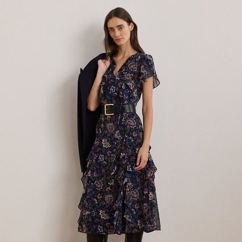 Floral Ruffle-Trim Georgette Dress - Lauren - Modalova