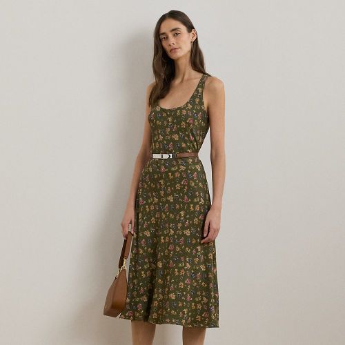 Floral Belted Crepe Sleeveless Dress - Lauren - Modalova