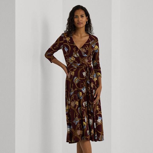 Petite - Belting-Print Surplice Jersey Dress - Lauren Petite - Modalova