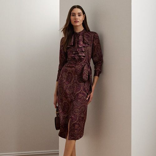 Petite - Paisley Ruffle-Trim Charmeuse Shirtdress - Lauren Petite - Modalova